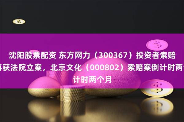 沈阳股票配资 东方网力（300367）投资者索赔案再获法院立案，北京文化（000802）索赔案倒计时两个月